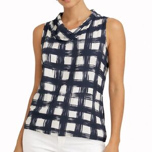 Theory Silk Brushstroke Plaid Sleeveless Blouse Size M